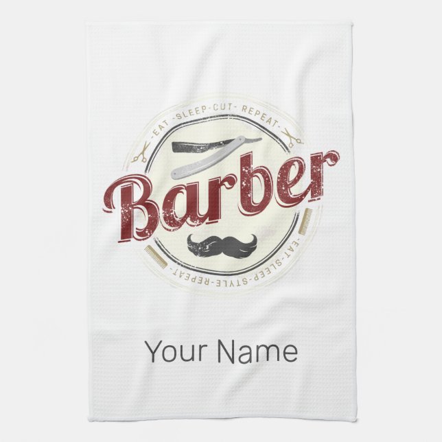 Barber Hair Hustler Hairdresser Retro Hairstylist Kitchen Towel (Vertical)