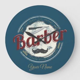 Barber Hair Hustler Hairdresser Retro Hairstylist Large Clock