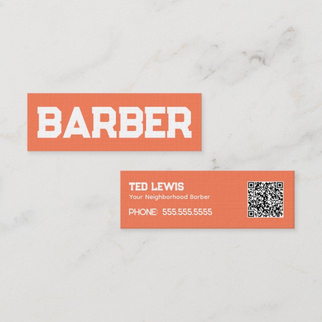 Barber Hair Peach Fuzz QR Mini Business Card (Front/Back)