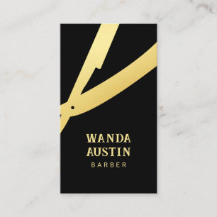  Barber Hair Salon Black And Gold Razor Qr Code  Business Card