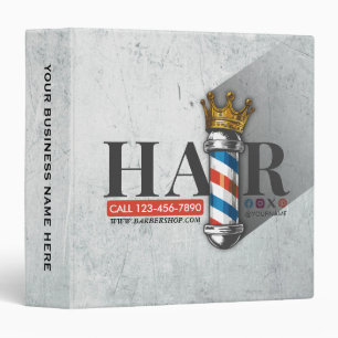 Barber Hair Shop King Crown Barber Pole Hair Salon 3 Ring Binder