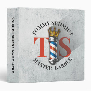 Barber Hair Shop King Crown Barber Pole Hair Salon 3 Ring Binder