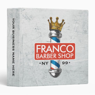 Barber Hair Shop King Crown Barber Pole Hair Salon 3 Ring Binder