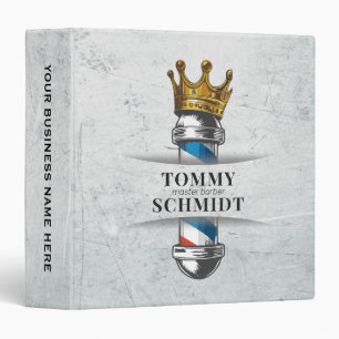 Barber Hair Shop King Crown Barber Pole Hair Salon 3 Ring Binder