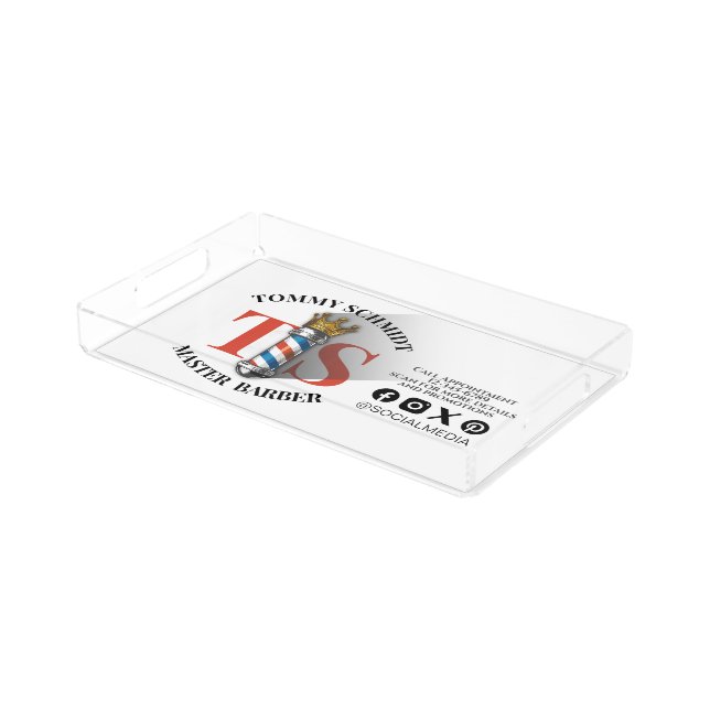 Barber Hair Shop King Crown Barber Pole Hair Salon Acrylic Tray (Angled)