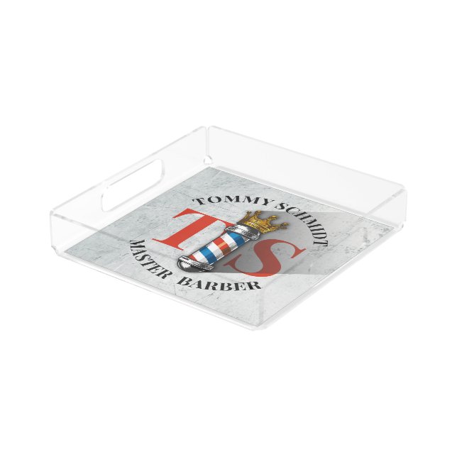 Barber Hair Shop King Crown Barber Pole Hair Salon Acrylic Tray (Angled)