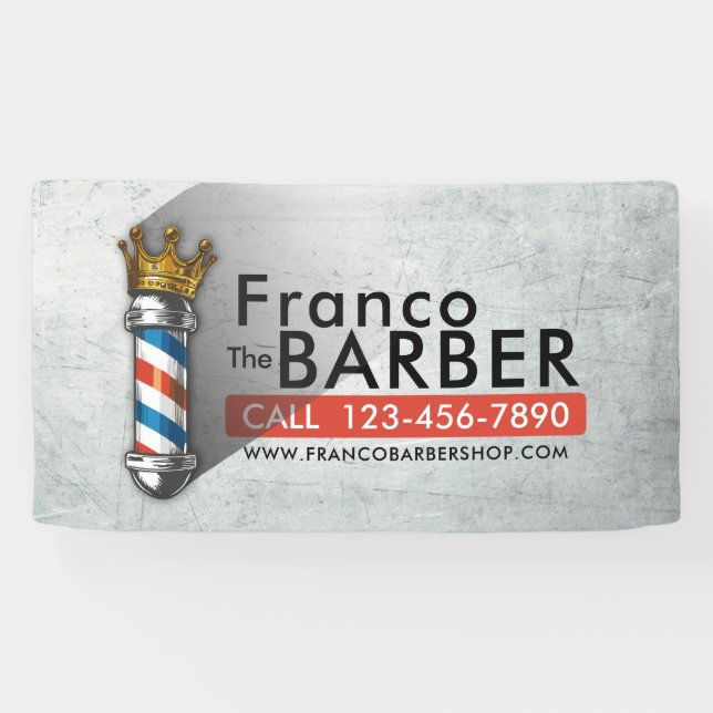 Barber Hair Shop King Crown Barber Pole Hair Salon Banner (Horizontal)