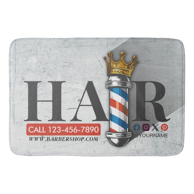 Barber Hair Shop King Crown Barber Pole Hair Salon Bath Mat (Front)