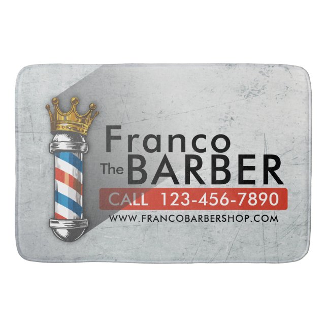 Barber Hair Shop King Crown Barber Pole Hair Salon Bath Mat (Front)
