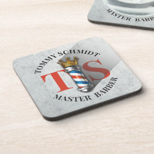 Barber Hair Shop King Crown Barber Pole Hair Salon Beverage Coaster