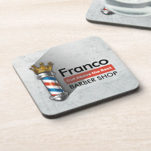 Barber Hair Shop King Crown Barber Pole Hair Salon Beverage Coaster
