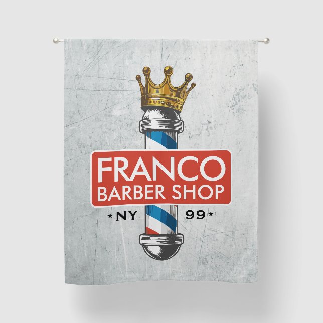 Barber Hair Shop King Crown Barber Pole Hair Salon Blackout Curtains (Front)