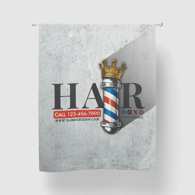 Barber Hair Shop King Crown Barber Pole Hair Salon Blackout Curtains (Front)