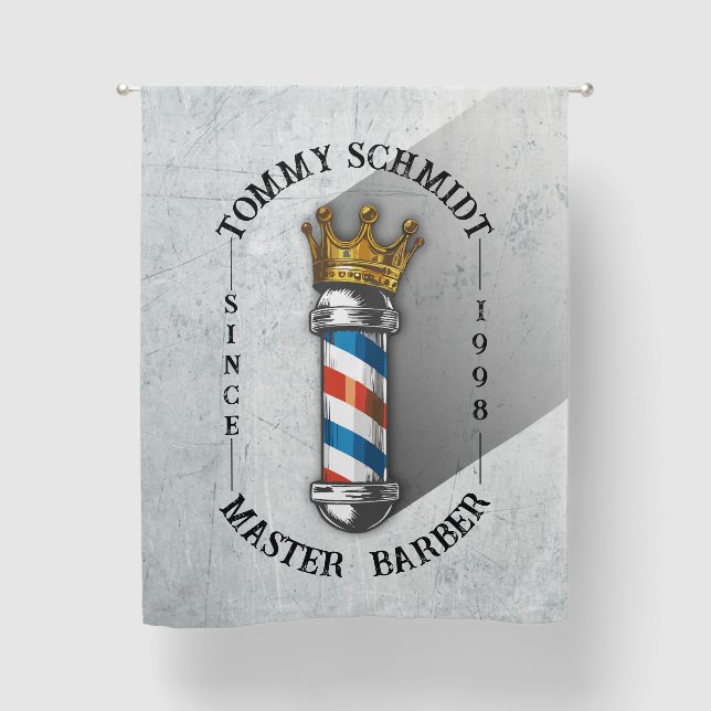 Barber Hair Shop King Crown Barber Pole Hair Salon Blackout Curtains (Front)
