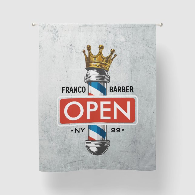 Barber Hair Shop King Crown Barber Pole Hair Salon Blackout Curtains (Front)