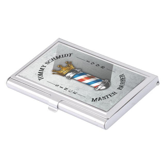 Barber Hair Shop King Crown Barber Pole Hair Salon Business Card Case (Front)