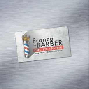 Barber Hair Shop King Crown Barber Pole Hair Salon Business Card Magnet