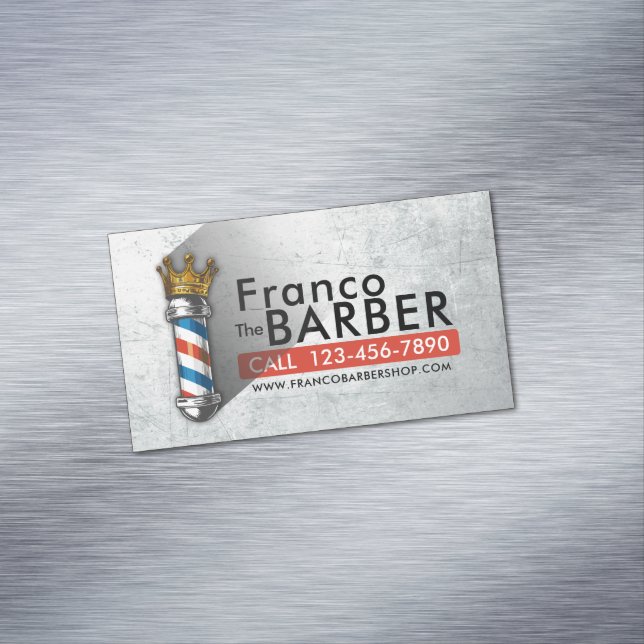 Barber Hair Shop King Crown Barber Pole Hair Salon Business Card Magnet (In Situ)