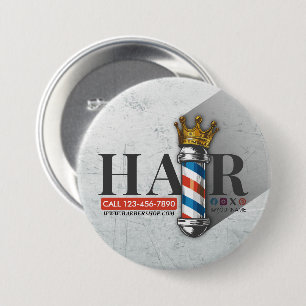 Barber Hair Shop King Crown Barber Pole Hair Salon Button