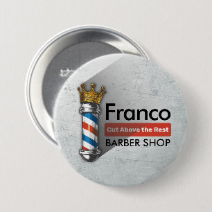 Barber Hair Shop King Crown Barber Pole Hair Salon Button