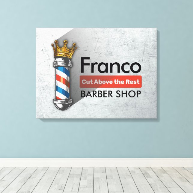 Barber Hair Shop King Crown Barber Pole Hair Salon Canvas Print (Insitu(Wood Floor))