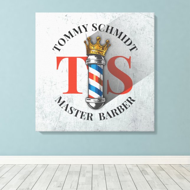 Barber Hair Shop King Crown Barber Pole Hair Salon Canvas Print (Insitu(Wood Floor))