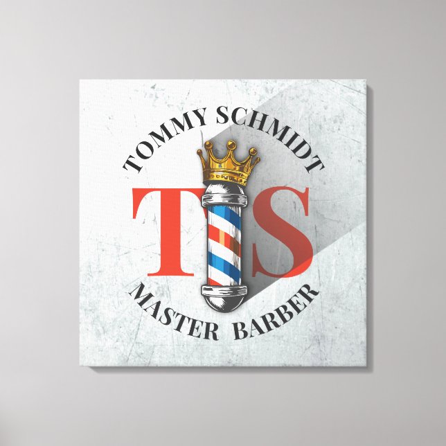 Barber Hair Shop King Crown Barber Pole Hair Salon Canvas Print (Front)