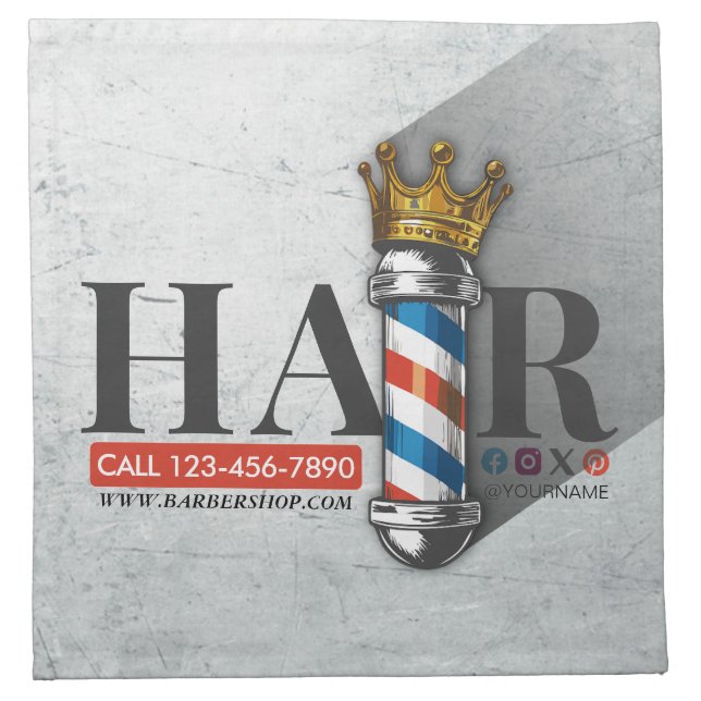Barber Hair Shop King Crown Barber Pole Hair Salon Cloth Napkin (Front)