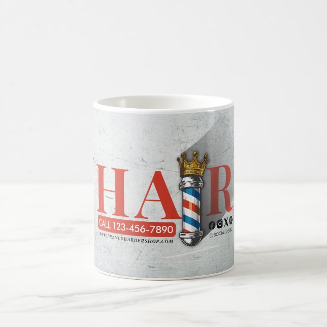 Barber Hair Shop King Crown Barber Pole Hair Salon Coffee Mug (Center)