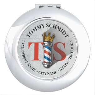 Barber Hair Shop King Crown Barber Pole Hair Salon Compact Mirror