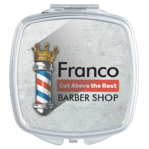 Barber Hair Shop King Crown Barber Pole Hair Salon Compact Mirror