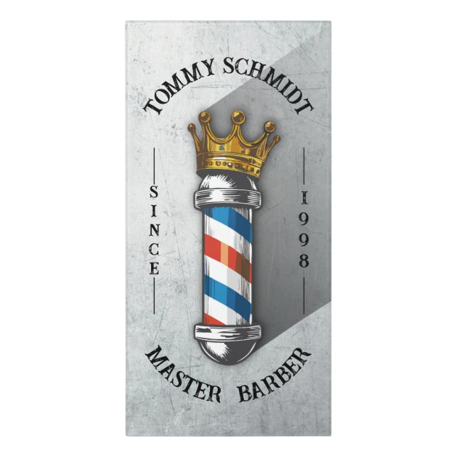 Barber Hair Shop King Crown Barber Pole Hair Salon Door Sign (Classic Front Vert)