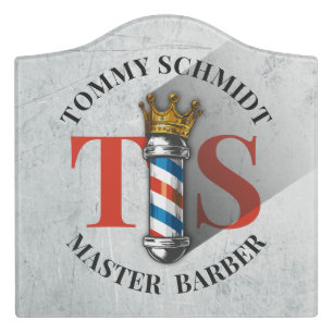 Barber Hair Shop King Crown Barber Pole Hair Salon Door Sign