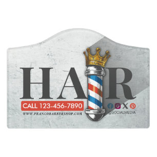 Barber Hair Shop King Crown Barber Pole Hair Salon Door Sign