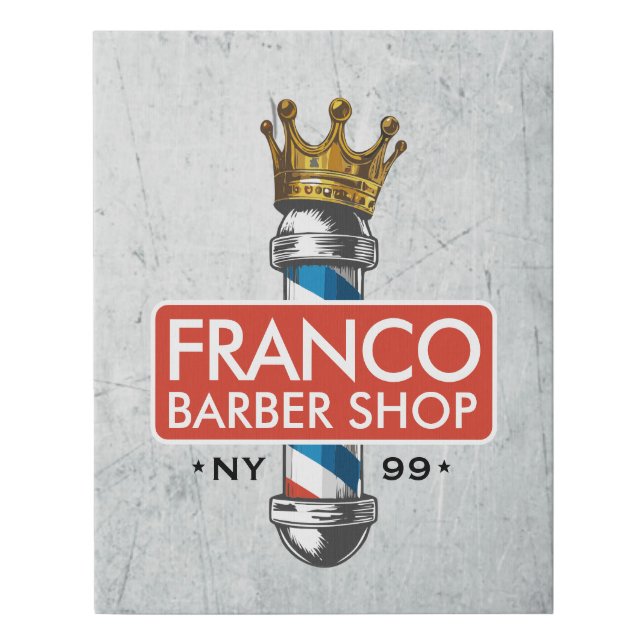 Barber Hair Shop King Crown Barber Pole Hair Salon Faux Canvas Print (Front)