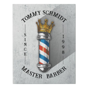Barber Hair Shop King Crown Barber Pole Hair Salon Faux Canvas Print
