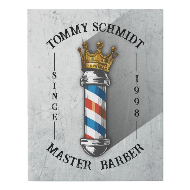 Barber Hair Shop King Crown Barber Pole Hair Salon Faux Canvas Print (Front)