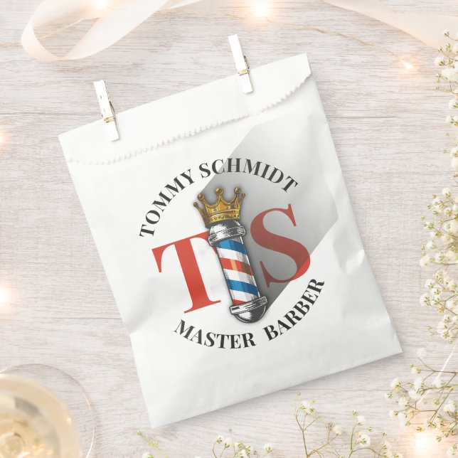 Barber Hair Shop King Crown Barber Pole Hair Salon Favor Bag (Clipped)