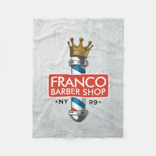 Barber Hair Shop King Crown Barber Pole Hair Salon Fleece Blanket
