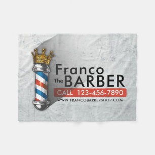 Barber Hair Shop King Crown Barber Pole Hair Salon Fleece Blanket