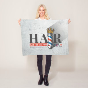 Barber Hair Shop King Crown Barber Pole Hair Salon Fleece Blanket