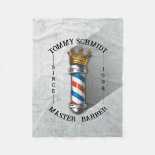 Barber Hair Shop King Crown Barber Pole Hair Salon Fleece Blanket