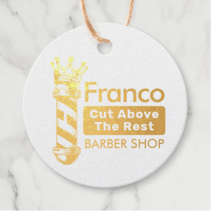 Barber Hair Shop King Crown Barber Pole Hair Salon Foil Favor Tags