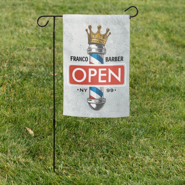 Barber Hair Shop King Crown Barber Pole Hair Salon Garden Flag (In SItu)