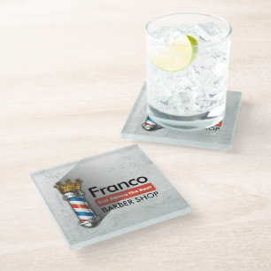 Barber Hair Shop King Crown Barber Pole Hair Salon Glass Coaster