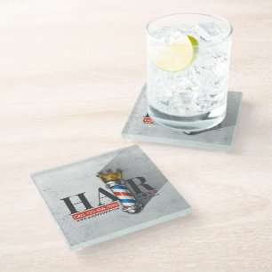 Barber Hair Shop King Crown Barber Pole Hair Salon Glass Coaster