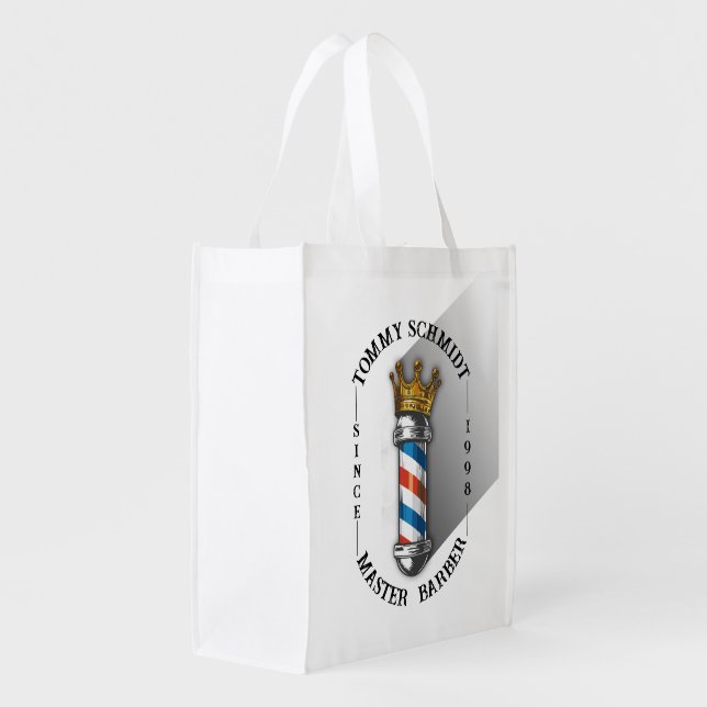 Barber Hair Shop King Crown Barber Pole Hair Salon Grocery Bag (Back Side)
