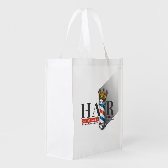 Barber Hair Shop King Crown Barber Pole Hair Salon Grocery Bag (Back Side)