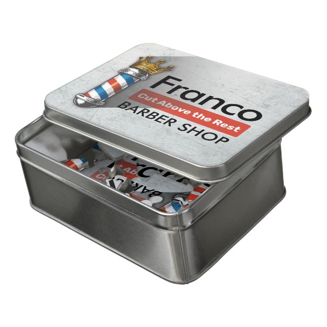Barber Hair Shop King Crown Barber Pole Hair Salon Jigsaw Puzzle (Lid Open)