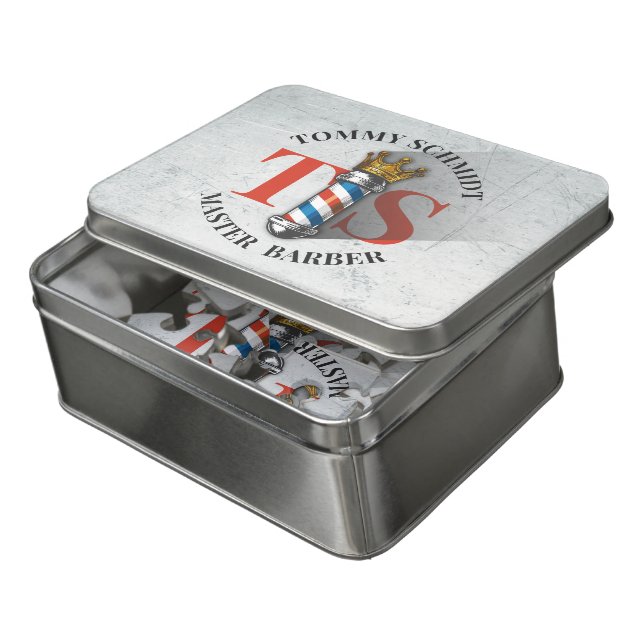 Barber Hair Shop King Crown Barber Pole Hair Salon Jigsaw Puzzle (Lid Open)